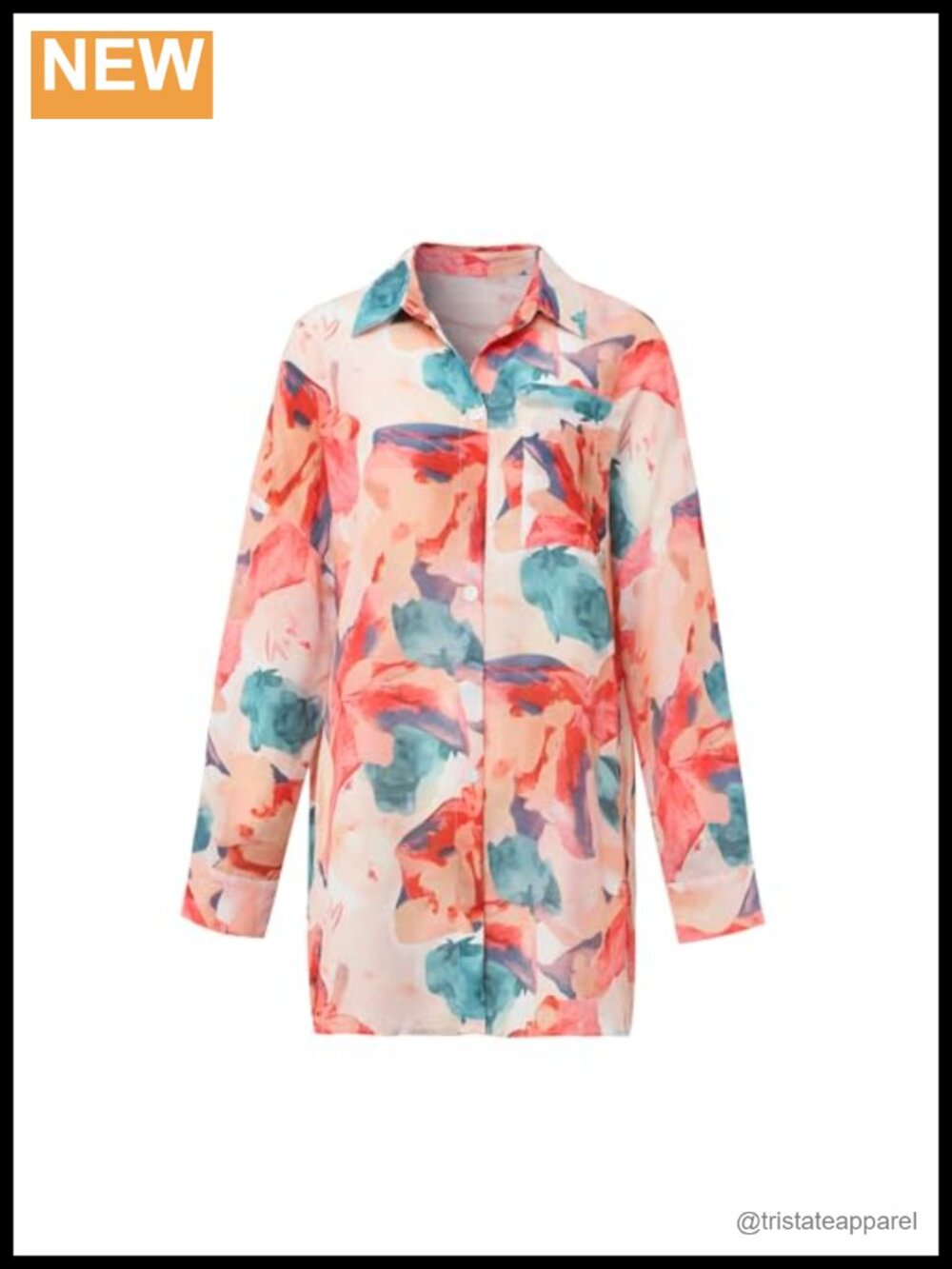 Women's Boho Floral Long Sleeve Button-Up Tunic Blouse